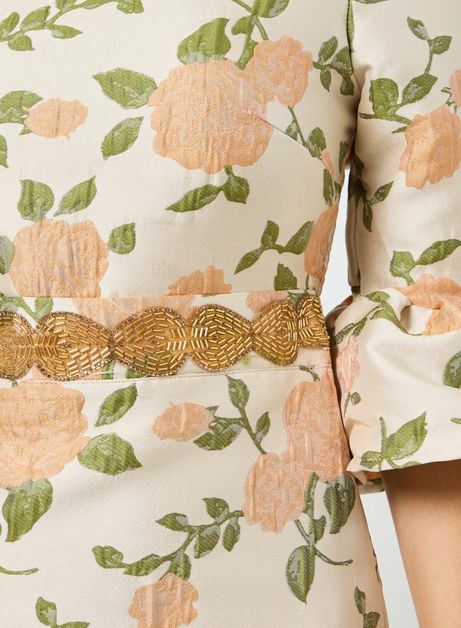 Styli Women Beige Floral Maxi Dress with 3/4 Sleeves - Image 3